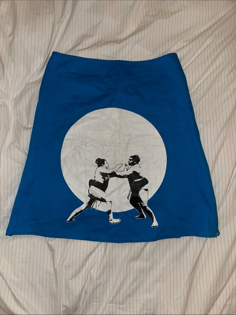 SMASH! - Blue Sumo Graphic Print Skirt with Side Zippers - Size L